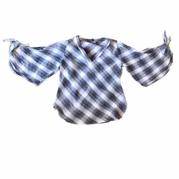 Lauren Ralph Lauren black/white plaid bellsleeves - Picture 3 of 11